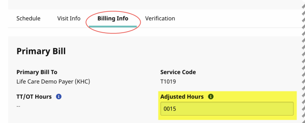 Billing Info Tab Locked Adjusted Hours Field